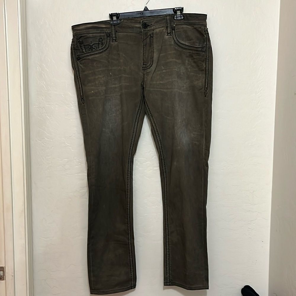 Rock Revival Armory Green Distressed Casual Contemporary Jeans